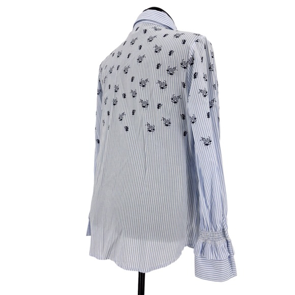 Cabi Whitney Shirt # 5368, Blue and White Striped and Floral Print, Medium - Picture 8 of 17